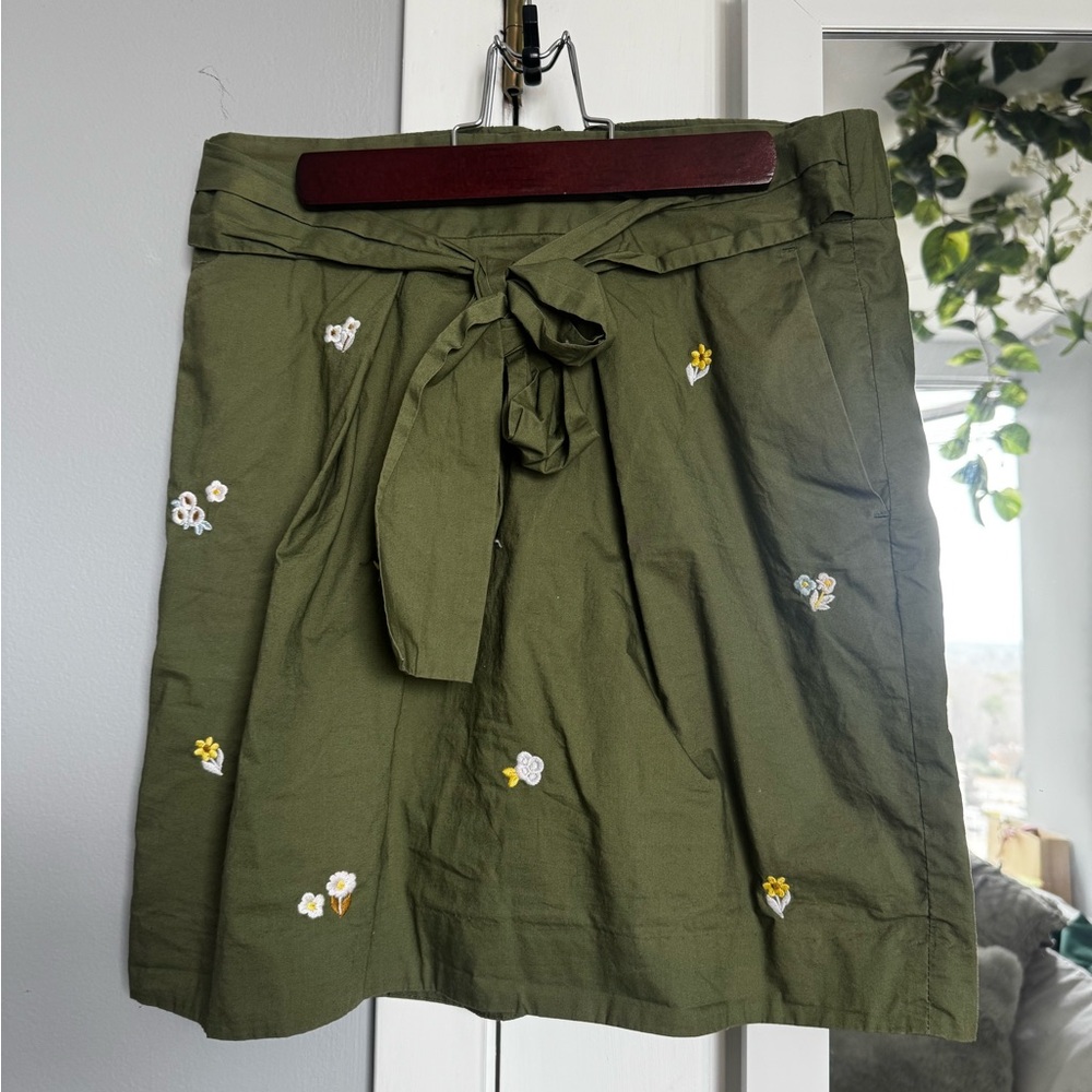 J. Crew Army Green Floral Mini Skirt